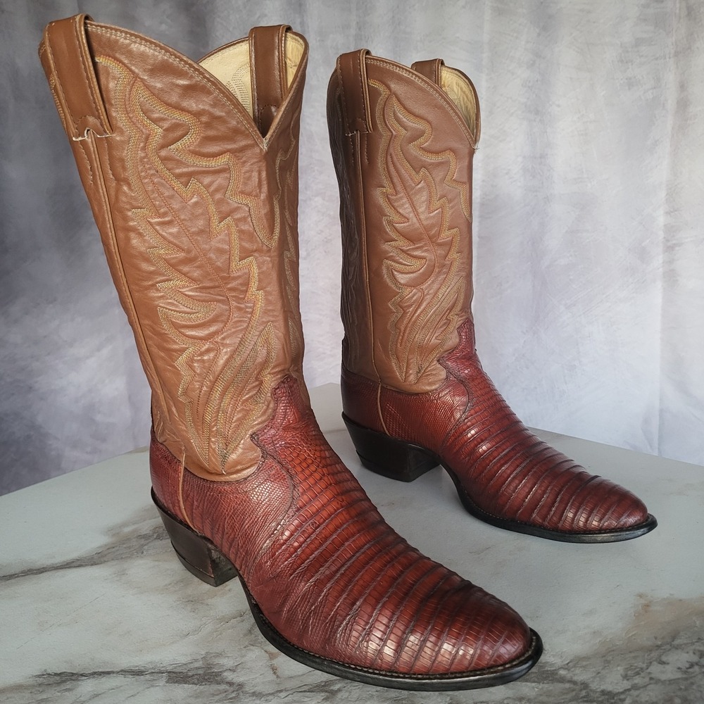 Justin Genuine Teju Lizard Classic USA Western Cowboy Boots Brown Men's 9.5 D